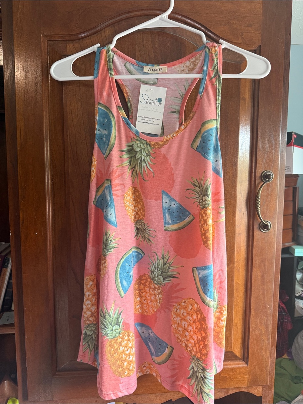 Viamor Pink Pineapple & Watermelon Print Racerback Tank Top